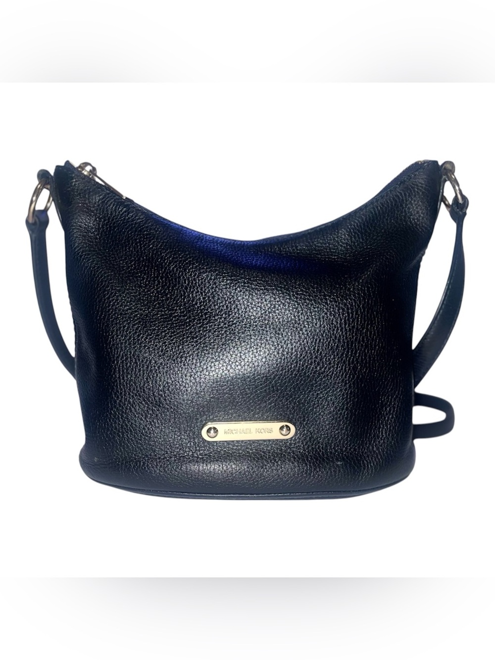 Michael Kors Black Pebbled Leather Gold-Plate Crossbody Bag